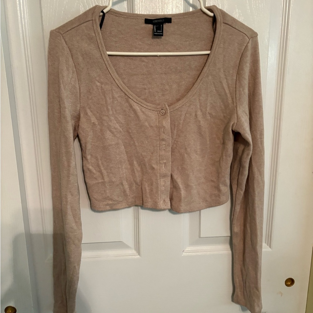 Forever 21 Beige Button-Down Crop Top